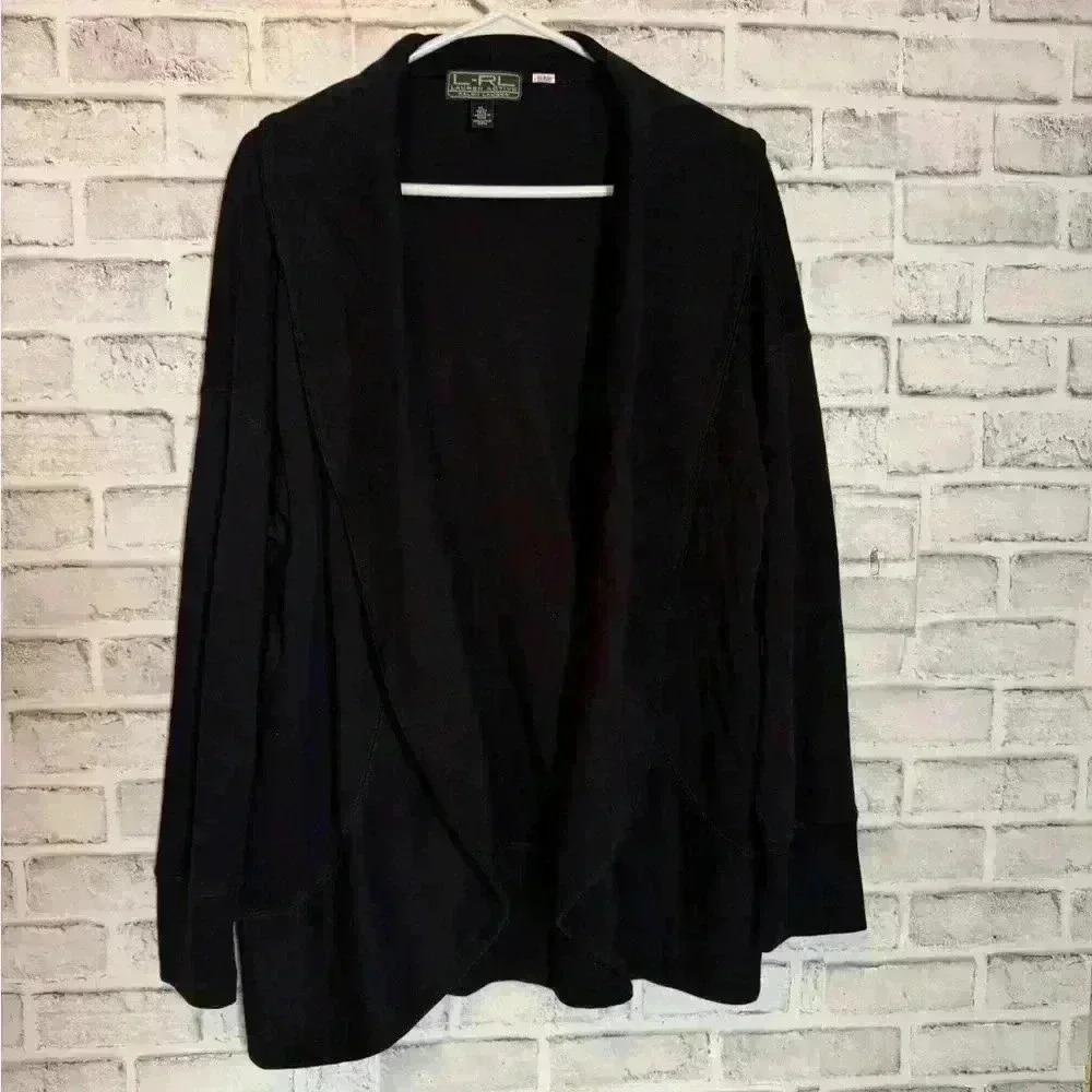 Lauren Ralph Lauren Active Cardigan‎ Womens Size M Black Cotton Open Front